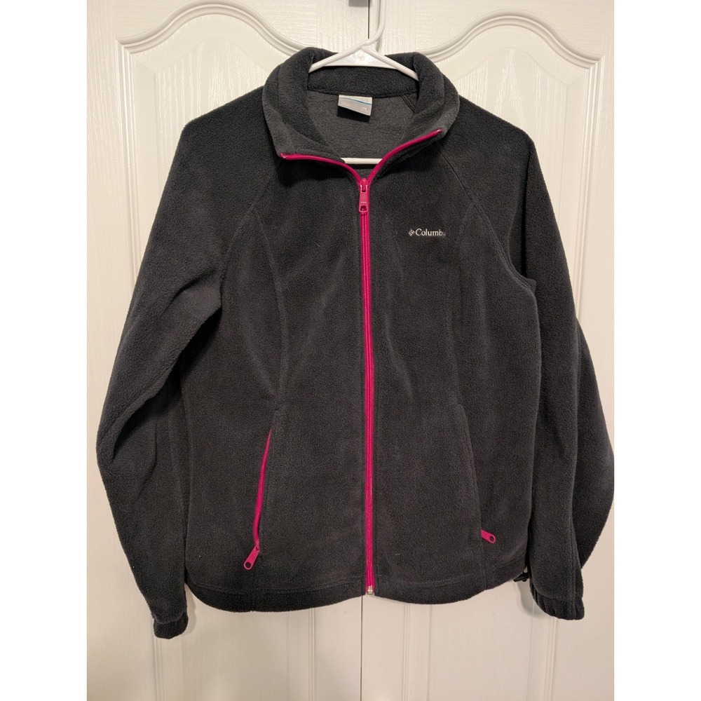 Columbia Womens Black Fleece Pink Zip Up Jacket Zip Pockets Size Petit Medium